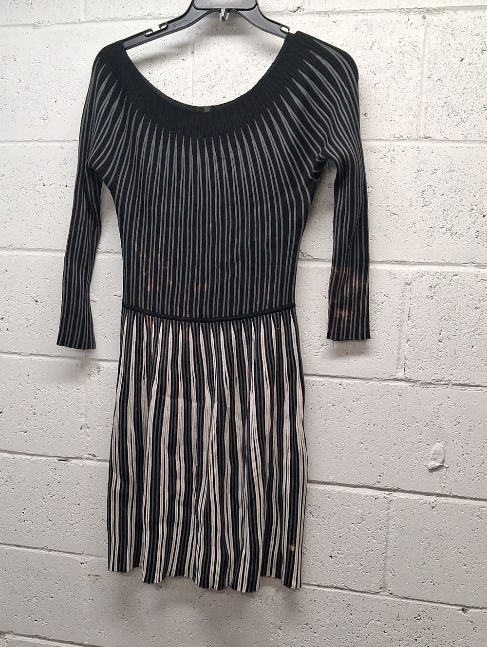 Womens Emporio Armani Striped Black and White Knit Fit-and-Flare Dress